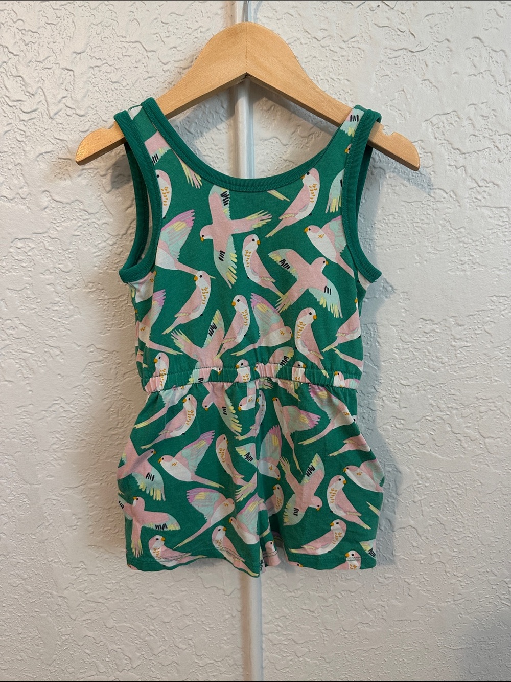Tea Collection | Green Bird Print Tank Romper Size 3